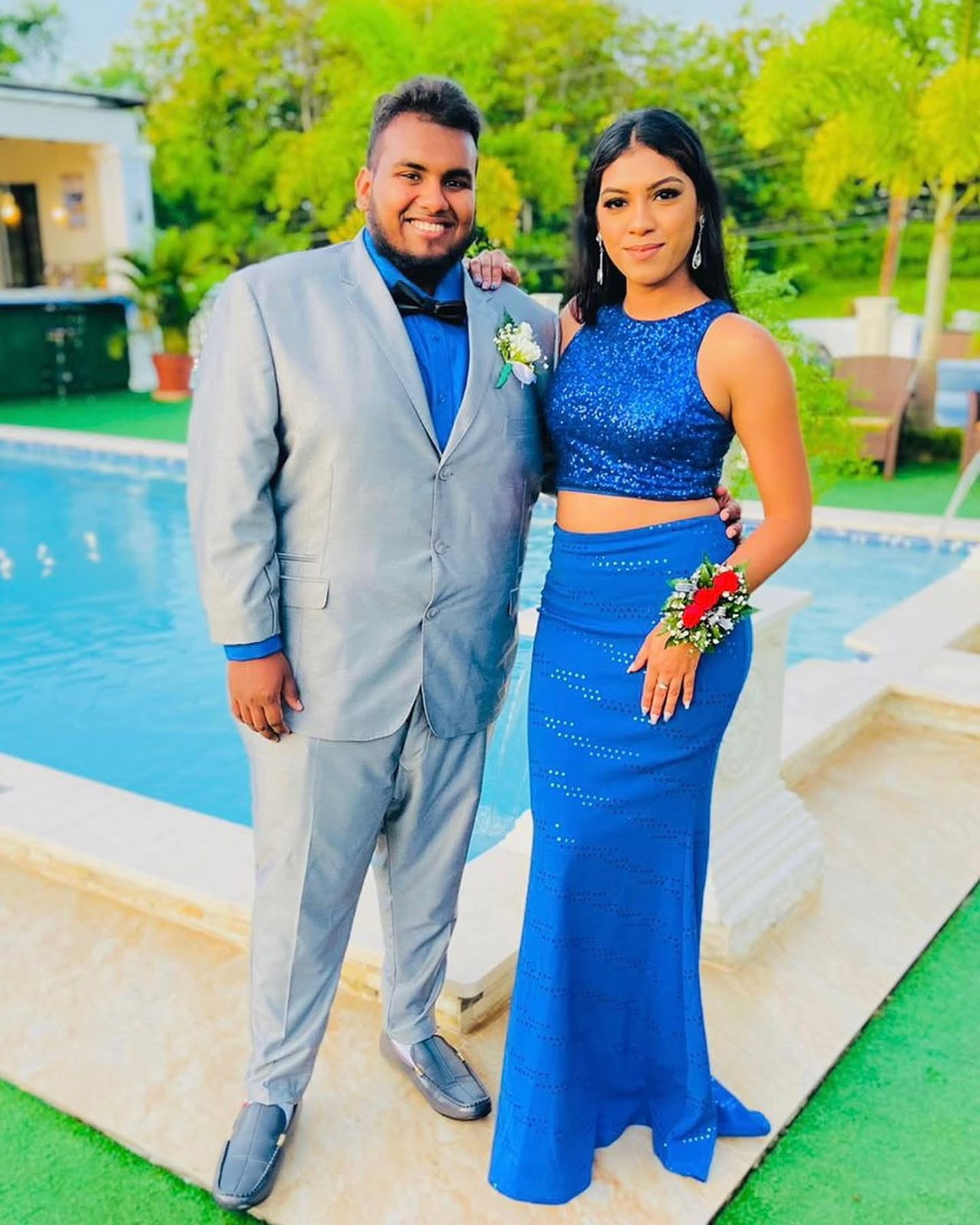 Prom couple photographed in the gardens of the Trinidad boutique event venue