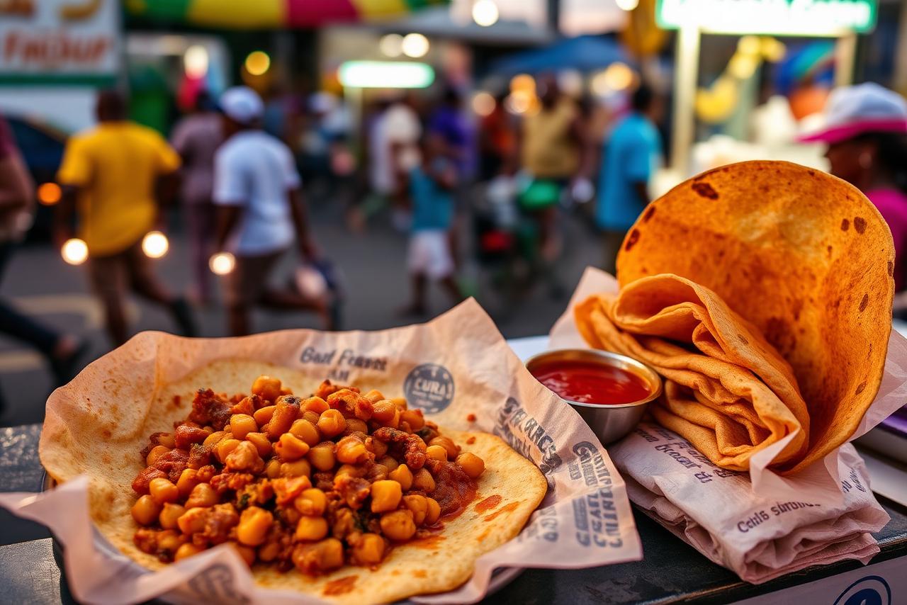 Trinidadian doubles and roti from Debe, near the Moruga vacation rental